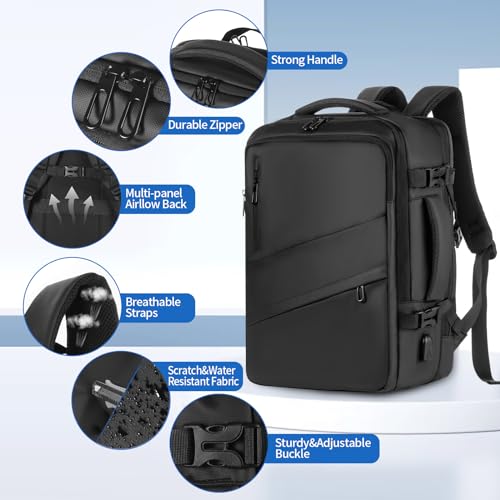 Carry On Backpack for Airplanes, 22-40L Expandable Mens Travel Backpack, Multifunctional 17.3 inch Business Laptop Backpack for Traveling on Airplane3