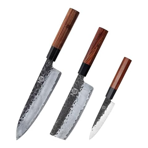 MITSUMOTO SAKARI Professional Japanese Chef Knife Set, Hand Forged Kitchen Chef Knife Cover