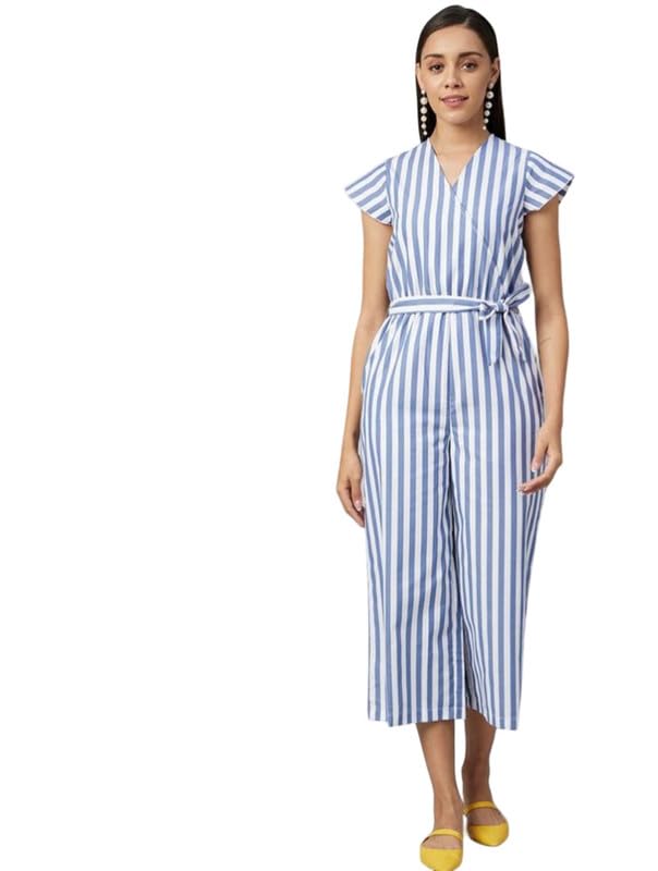Tomar CreationWomen's Cotton-Polyester Blend Striped Short Sleeve Jumpsuit (Blue, L)-PID61803-picture-12