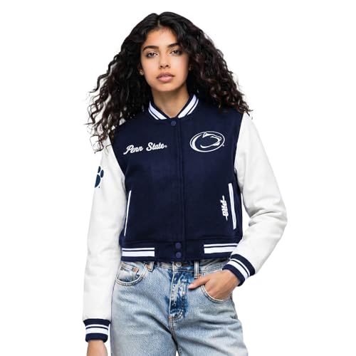 Pro Standard Womens Penn State Nittany Lions Classic Chenille Varsity Jacket Midnight Navy/White Xl