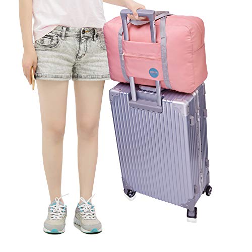 Wandf Foldable Travel Duffel Bag Luggage Sports Gym Water Resistant Nylon (Coral Pink)