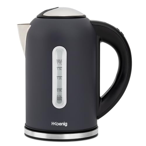 H.Koenig Bollitore elettrico programmabile in acciaio Inox 1,7L BOE52 grigio opaco, Termostato regolabile 40-100°C, Bollitura rapida, Compatto, Mantenimento in caldo, 2200W