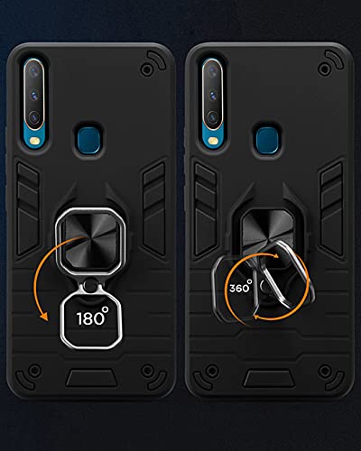 Image of Pikkme D5 Tough Armor Bumper Back Cover Case for Vivo Y19,Vivo U20 |Ring Holder & Kickstand in-Built (Black)