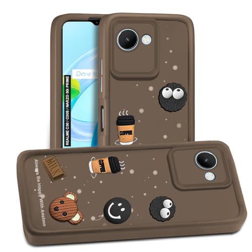Image of AESTMO Back Case Cover for Realme C30 / C30S / Narzo 50i Prime Cover | Cute Fun Cartoon 3D Ball | Coffee Silicone Case | Full Body Protection | Camera Protection Back Cover (Brown)