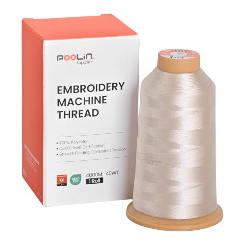 Image of Poolin Polyester Machine Embroidery Thread 4000M 40WT Ivory Beige 0164 | Smooth Feeding with Stable Tension for Clean, Consistent Stitching on Home and Commercial Embroidery Machines