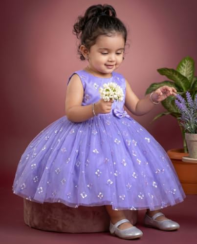 Image of Stanwells Kids Baby Girl Peacock Blue Net Frock Birthday Kids Dress for Girls Short Sleeve Flared Knee Length 6Months-8 Yeras