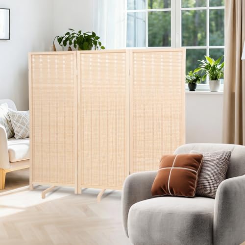 Bamboo Room Divider Folding Privacy Screens Wall Divider for Room Separation Portable Room Partitions and Dividers 5.6FT Bamboo Room Divider Panel (Beige 3 Panel-47Short)