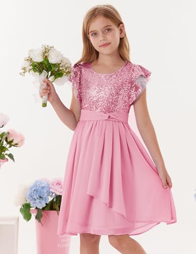 GRACE KARIN Girls Sequin Dress Party Birthday Prom Formal Fancy Midi Dress 5-12 Years4