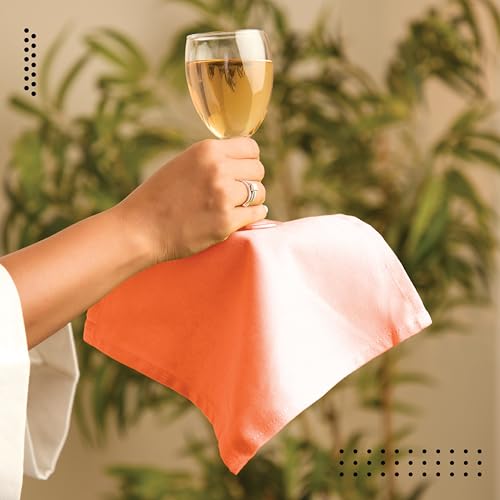 Image of Encasa XO Dining Cocktail Napkins 12 pcs (1 Dozen) Set of Large 23x23 cm (9 inchx9 inch) - Orange - Absorbent Heavy Cotton Party Fabric Machine Washable for Home Restaurant Banquet & Hotel
