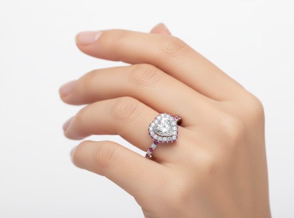 Image of Choose Your Gemstone Rollover Heart Diamond CZ Engagement Ring 925 Sterling Silver Heart Shape Petite Engagement Rings Lightweight Office Wear Everyday Gift Jewelry US Size 4 to 12