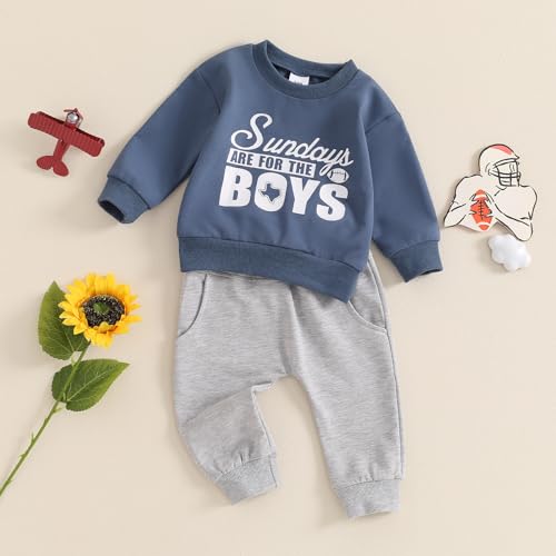 Baby Boy Football Outfit Toddler Little Boys Rugby Game Day Clothes Set Letter Print Sweatshirt Tops Pants 2PCS Set2
