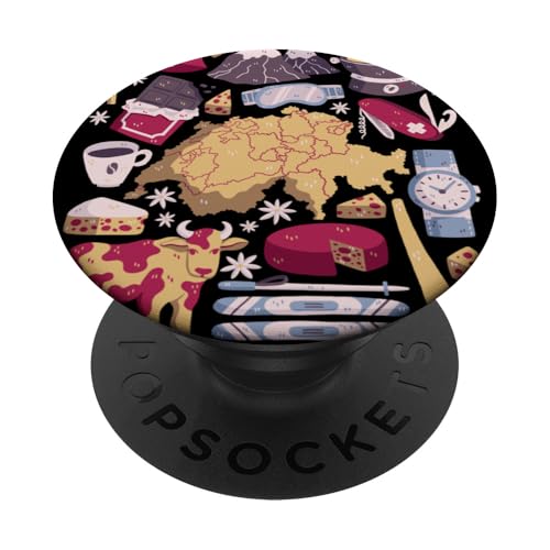 Suisse Doodles Alpes Fromage Zurich Genève Bâle Berne PopSockets PopGrip Adhésif