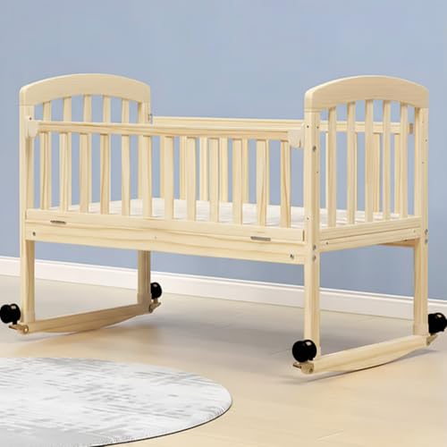 Image of FURNIFEST Hemicot Baby Crib, Cradle with Rocker, Baby Cot with Beautiful Mosquito Net, Converts into Work Desk, Cradle Rocker with Lockable Wheels, Multifunction Convertible Baby Bed