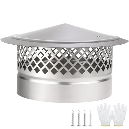 Cone Top Chimney Cap,10 Inch Round Chimney Cover with Screen,Roof Rain 10 Inch Stove Pipe Cap Topper Fireplace Exhaust Roof Vent Cover Outside-304 Stainless Steel,Better Airflow Ventilation