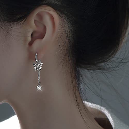 SLUYNZ Sterling Silver Butterfly Drop Dangle Small Hoop Earrings Chain for Women Teens CZ Butterfly Hoop Earrings Huggie2