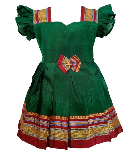 Girl's New Traditional Ethnic Wear Cotton Plain Irkal Sleeves Freel Frock