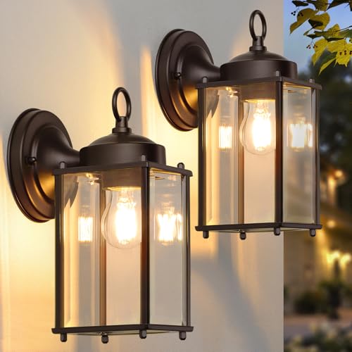 Image of MATAMEYE Outdoor Wall Lantern, Exterior Waterproof Wall Sconce Light Fixtures, Dark Chocolate Front Door Lighting, Anti-Rust Porch Lamp, 2 Pack