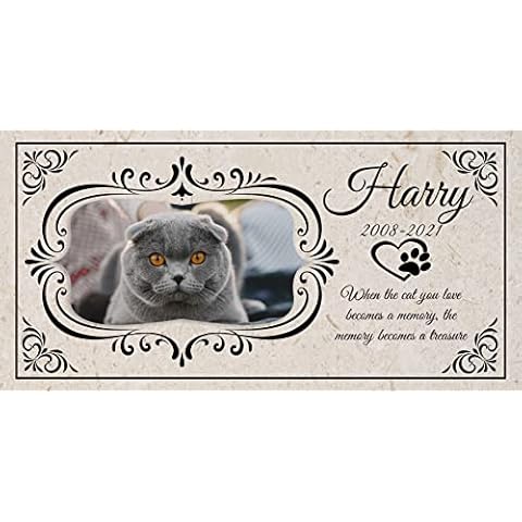Royal Matter Personalized Pet Memorial with Keepsake Photo on Limestone - Headstones, Garden Stones, and Grave Markers for Cats - Cat Memorial Stone, Pet Memorial Gifts - 12”x 6”x1.25 (Harry) Cover