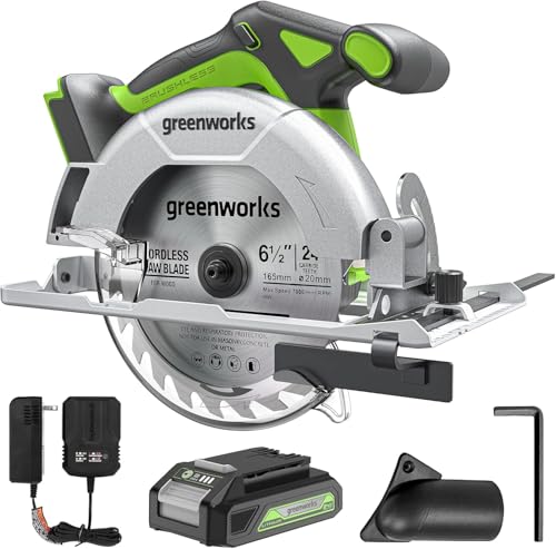 Greenworks Kit scie circulaire 24 V sans balais 6-1/2' 4800 tr/min Profondeur de coupe réglable...