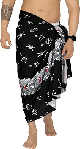 LA LEELA Men's Halloween Pirate Sarong Wrap Pareo Caribbean Pirate Swim Trunks Swimwear Full Beach Wraps for Men