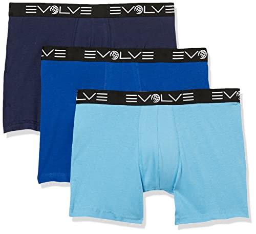 Evolve Herren Boxershorts, Baumwolle, Stretch, 15,2 cm, 3 Stück Retroshorts, Varsity Navy/Surf The Web/Alaskan Blue, Small