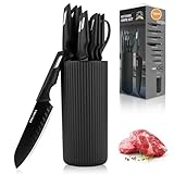 Messerblock, 12-teiliges Schwarz Scharfes Küchenmesser Set, Edelstahl Kochmesser, Gemüsemesser und Allzweckmesser, Gleitschutzdesign des Griffs, für Home Restaurant Picknick und Kleine Küche
