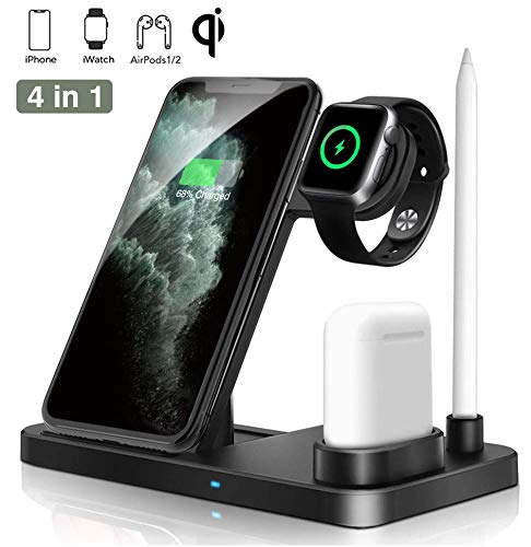 Wireless Charger Dock 4 in 1 Fast Charging Station, iKALUNA Nightstand QI Quick