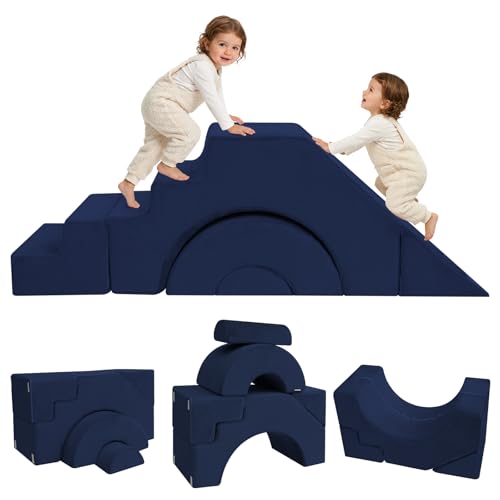 Image of MeMoreCool Modular Kids Sofa, Foam Couch Sofa with Slide & Stair Design, Convertible Kids Couch for Playroom, Sectional Child Furniture for Bedroom Living Room, Navy