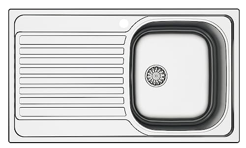 MABEL Lavello Cucina 1 Vasca con Gocciolatoio Lavandino Cucina Lavello Incasso Acciaio Inox 201 con Finitura Spazzolata Facile da Pulire Lavabo Cucina Profondità Vasca 14 cm - L 86 cm x P 50 cm