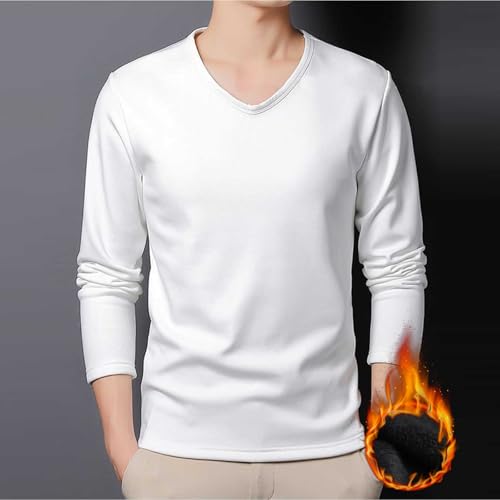 Men's Winter Thermal Sweatshirts Fleece Lined V Neck Base Layer T-Shirt Long Sleeve Solid Color Pullovers2