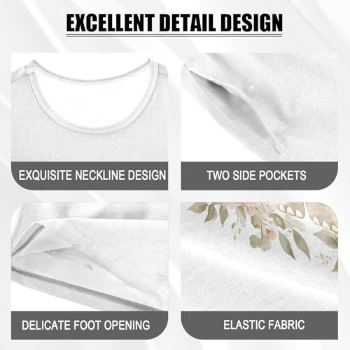 Floral Elephant Beige Pajama Set Short Sleeve Summer Pajamas Shorts Sets PJ Clothes Set Soft 5Y4