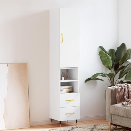 LLEZKBR Armarios y almacenamiento-buffets y aparadores-Highboard blanco 34,5 x 34 x 180 cm, madera de ingeniería