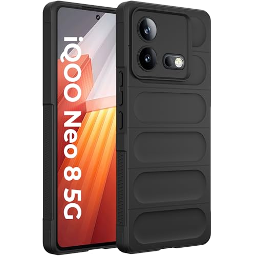 Image of A rtistque Liquid Silicone Stripes Back Cover Case for iQOO Neo 8 5G | with Camera Protection | with Inner Fabric | Anti Slip Grip | AirBag Case - Black