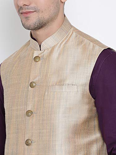 Image of VASTRAMAY Men's Beige Cotton Blend Ethnic Jacket