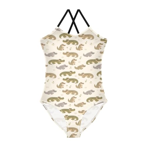 senya Girls Swimsuits One-Piece Swimwear Tie Bathing Suit Beach Summer Round Neck 5-6T Alligator Pattern