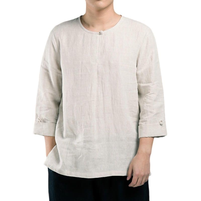 Camisa de lino cuello mao de corte recto para caballero 5