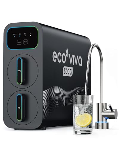 Ecoviva E6 600 GPD Osmoseanlage Trinkwasser, Untertisch Umkehrosmoseanlage, 9-stufige Filterung RO Osmose Wasserfilter, Reduziert TDS, 2.5:1 Spar-Verhältnis, Tanklos, Schwarz