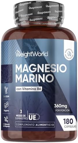 Magnesio Marino con Vitamina B6 360mg - 180 Cápsulas de Magnesio ...