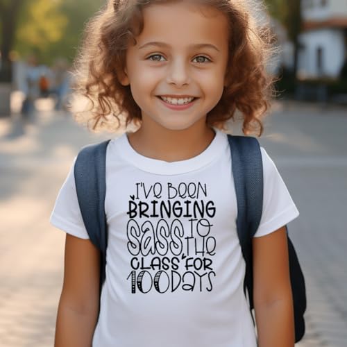 Image of Kids Little Boys Girls 100 Days of School Shirt Short Sleeve Funny Graphic Letters Print Celebration Top