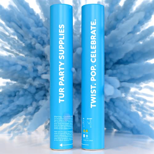 Blue Powder Cannons Smoke Bombs Biodegradable Poppers | 2 Pack | Launch 25 ft Far | 12 inch | Decorations For Photoshoots Gender Reveal Celebrations Festivals and Parties | TUR Party Supplies