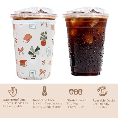 Image of Reusable Insulated Sleeve for Iced Coffee Cup, 3-Pack Coffee Neoprene Drink Sleeve for Cold & Hot Drinks, Beverage Holder for Iced Coffee (Calm Oasis)