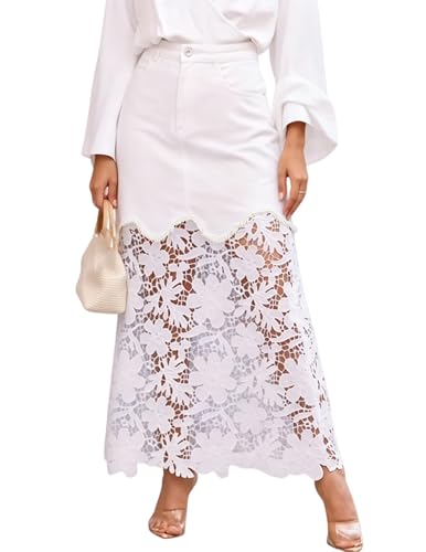 Jupe en jean pour femme avec dentelle : maxi-jupe denim style bohème chic
