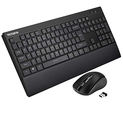 VicTsing Wireless Keyboard and Mouse Combo[Fatigue Reliever], 2.4G Full Size Keyboard with Palm