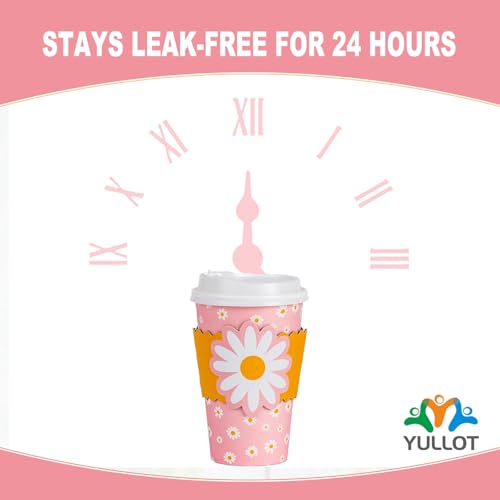 YULLOT 50 Pack 16oz Pink Daisy Disposable Coffee Cups with Lids & Sleeves – Premium Paper for Mother's Day,Baby Shower, Birthday,Wedding, bridal showers, Brunch, Cafés,Party Supplies by YULLOT - Image 6