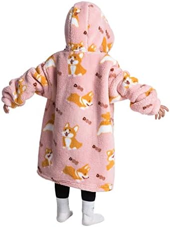 Oversized Hoodie Blanket Kids Fleece Sherpa Cute Animals Pattern Fluffy Sweatshirts with huge Pocket, Ultra Soft Warm Wearable Blanket for Boys Girls Toddler Corgi 2-6 4 41mNv53bvfL. AC