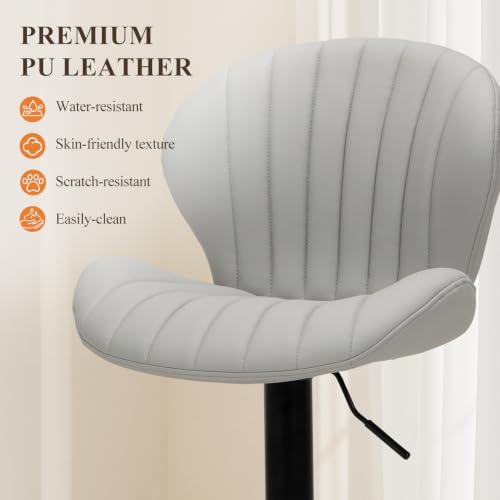 Image of MALOL Bar Stools Set of 6, Swivel Adjustable Height Leather Bar Chair,Grey