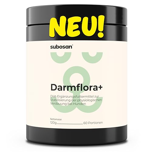 Probiotika Pulver für Hunde – subosan® Darmflora+ unterstützt Verdauung – 2 Stämme Probiotika & Präbiotika – ideal bei Futterumstellung, weichem KOT oder Grasfressen – Made in Germany