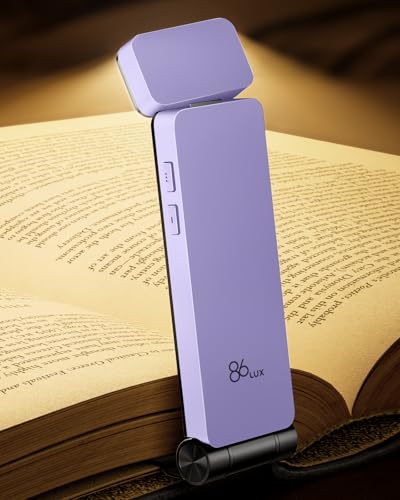 86lux Leselampe,Wiederaufladbare Buchlampe zum Lesen im Bett，Ultraleichte LED Klemmlampe mit 3 Bernsteinfarben und Stufenlosem Dimmen für Nachtlesen für Buchliebhaber, Kinder, Helllila