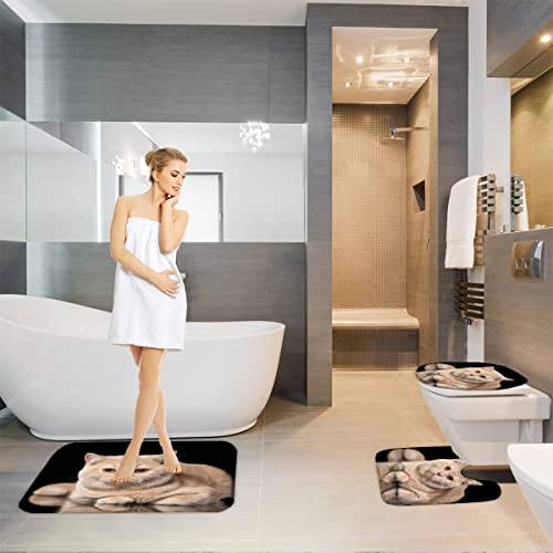 AOLIGL Badematte Katze Niedlich Tier Badematten Set rutschfest Waschbar Badgarnitur 3teilig - WC Deckelbezug U-förmigen… – Bild 6