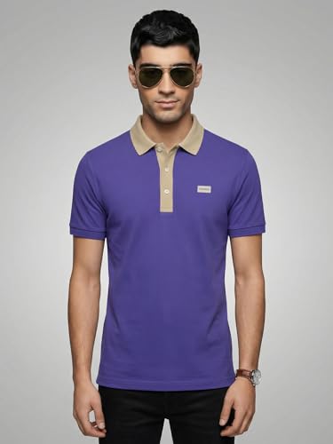 Image of Veirdo Men's Polo T-Shirt Regular Fit, Half Sleeve Contrast Collar Tee, Solid Color Summer Wear, Comfortable Travel, Casual & Office Styling (Sizes S-2XL)